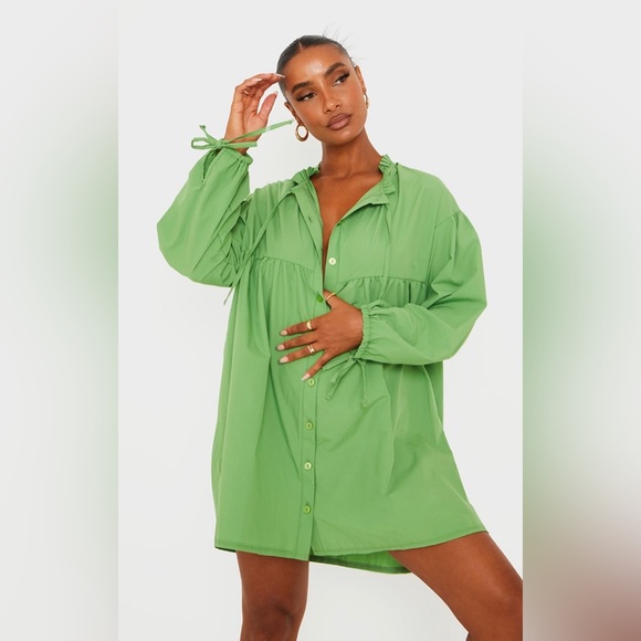 PLT - Oversized Poplin Frill Collar Shirt Dress - Size 6 - Picture 2 of 11